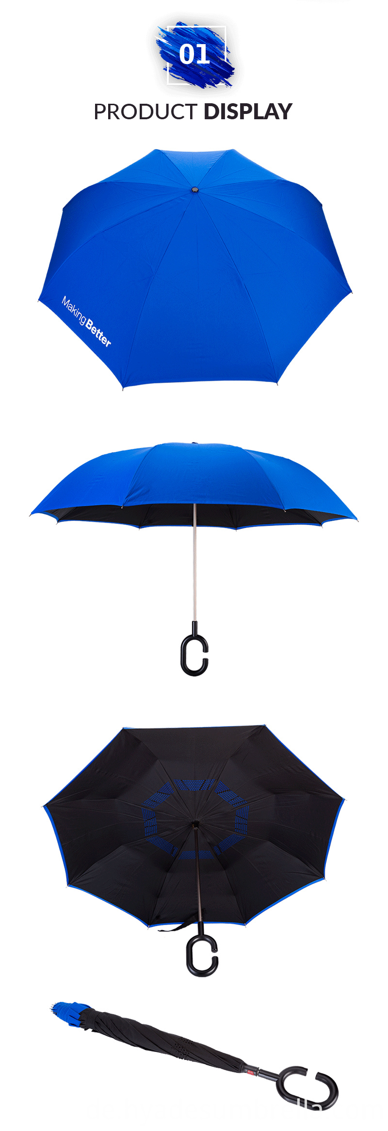 Umgekehrter manueller geöffneter gerader Regenschirm Inverse Manual Open Straight Umbrella